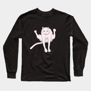 Acrobatically jumping white athlete cat Long Sleeve T-Shirt